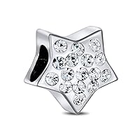 Celestial Holiday American USA Patriotic White Crystal Twinkle Star Charm Bead For Women Teen .925 Sterling Silver Fits European Bracelet