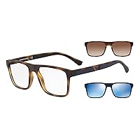 Emporio Armani Men's Ea4115 Prescription Eyewear Frames with Two Interchangeable Sun Clip-ons Rectangular
