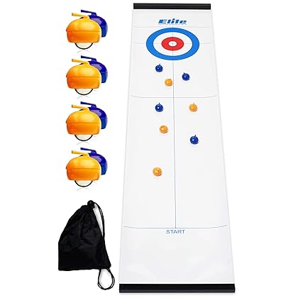 Elite Sportz Equipment Curling Game - Tabletop Games for Adults, Kids & Families - 4 Ft x 1 Ft Mat for Indoor Fun w/Bonus Travel Bag - Ages 6 & Up