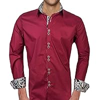 Maroon with Black Accent Dress Shirts | Maroon Mens Shirts | Black Paisley Dress Shirts