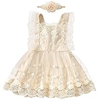Newborn Baby Girls Boho Lace Dress with Floral Headband Cake Smash Photo Shoot Outfit Summer Beach Holiday Clothes Set