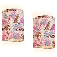 Rechargeable Sconces Set of Two Seamless pattern leopards tropical leaves Pink purple brown colors Adjustable Brightness Fabric Wall Lamps Wireless Lights Fixtures for Bedroom Living Room Hallway