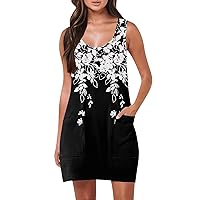 My Orders Summer Dresses for Women 2024 Trendy Scoop Neck Tank Dress Sleeveless Dressy Casual Sundress with Pocket Today Deals(3-Black,XX-Large)