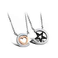 Titanium Stainless Steel Forever Love Star and Heart Charm Couple Necklace
