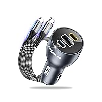 USB C Car Charger Fast Charging Cigarette Lighter Multi 3 Port 127W with Type C to C Cable