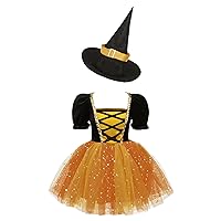 YiZYiF Witch Costume for Girls Bubble Sleeve Halloween Purple Witch Dress for Children Role-Play Party Dress up