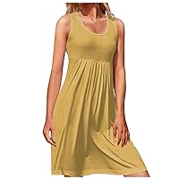 Manzene Women Summer Sundress Solid Color Sleeveless Pleated Tank Dresses Beach Vacation Casual Swing Mini Dress 2024 Gifts