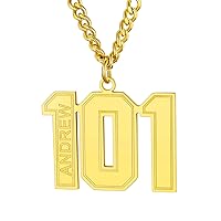 Custom4U Personalized Number Necklaces with Name Custom Sports Numbers Pendant with Cuban Chain Customized Baseball Soccer Jersey Football Basketball Jewelry for Men Athletes Sports Fan…