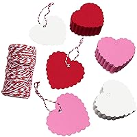 XIANMU 300 Pcs Valentines Day Heart Tags Hang Tag Kraft Paper Gift Tags Heart Shape with 328 Feet String for Valentine's Day Wedding Mother's Day Thanksgiving Party DIY Wrapping - Red Pink White