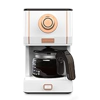 Amaste Retro Style Coffee Machine with 25 Oz Glass Coffee Pot, Reusable Coffee Filter & Three Brewing Modes, 30minute-warm-keeping, Elegant White with Rose Gold