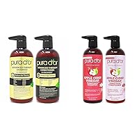 PURA D'OR Anti-Thinning Advanced Therapy Biotin Shampoo & Conditioner Hair Care Set & Apple Cider Vinegar Thin2Thick Set (16oz x 2) ACV Shampoo & Conditioner, Clarifying