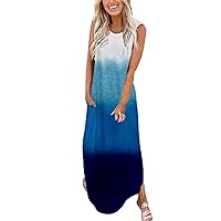 Women's Casual Loose Sundress Long Dress Sleeveless Split Maxi Dresses Summer Beach Dress with Pockets Hawaiian Sundress