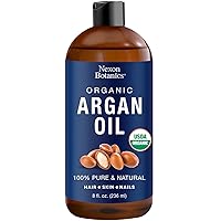 Nexon Botanics Organic Argan Oil for Skin 8 fl oz - Morocco Organic Argan Oil for Hair Growth - 100% Pure Argon Oil for Face, Body - Moroccan Cold Pressed - Aceite de Argan Cabello
