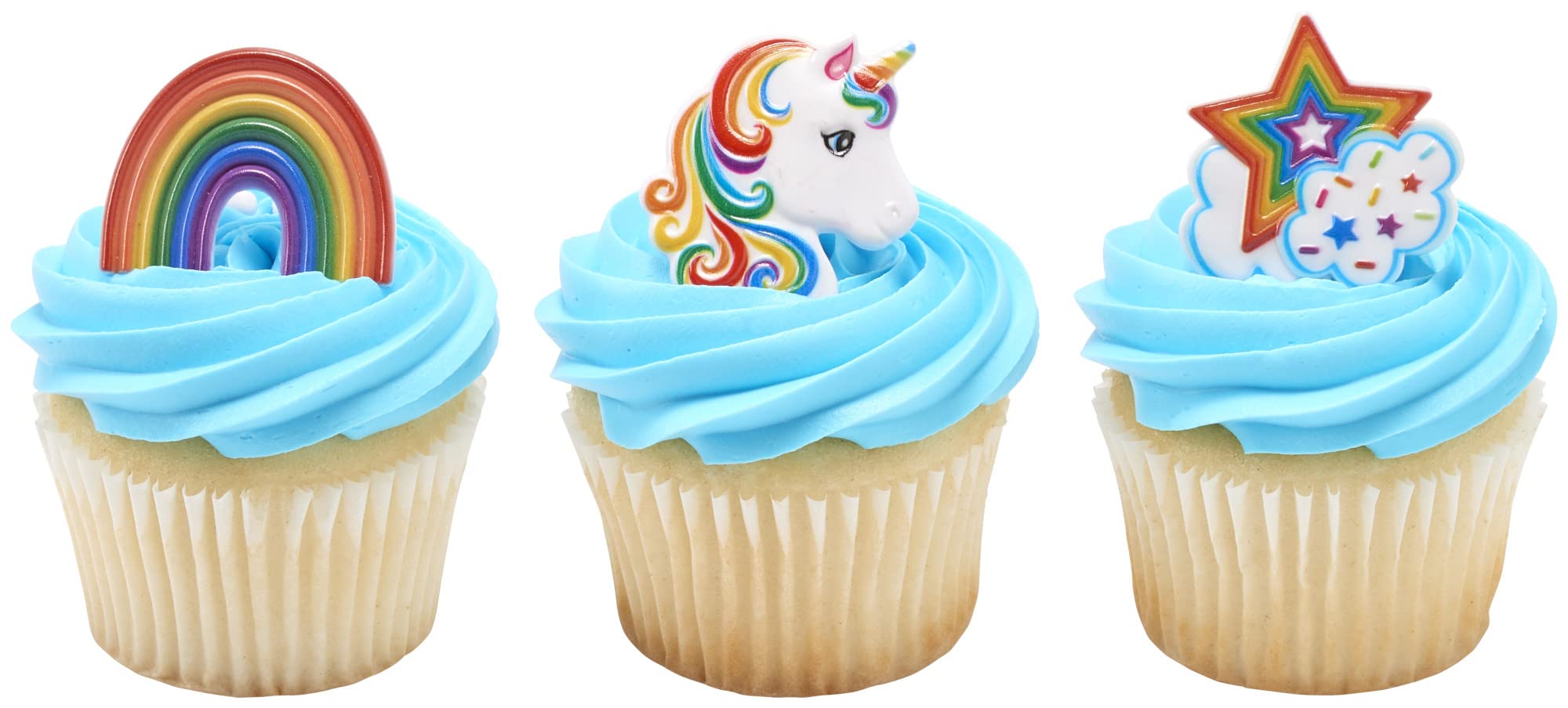 DECOPAC Rainbow Unicorn Rings, Cupcake Decorations, Magical Food Safe Cake Toppers – 24 Pack, Multicolor