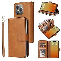 Zipper Cards Flip Wallet Leather Case for iPhone 15 Pro Max 14 Plus 13 Mini 12 11 SE2022 X XR XS 8 7 Bag Pocket Purse Cover,Brown,for iPhone 15Promax