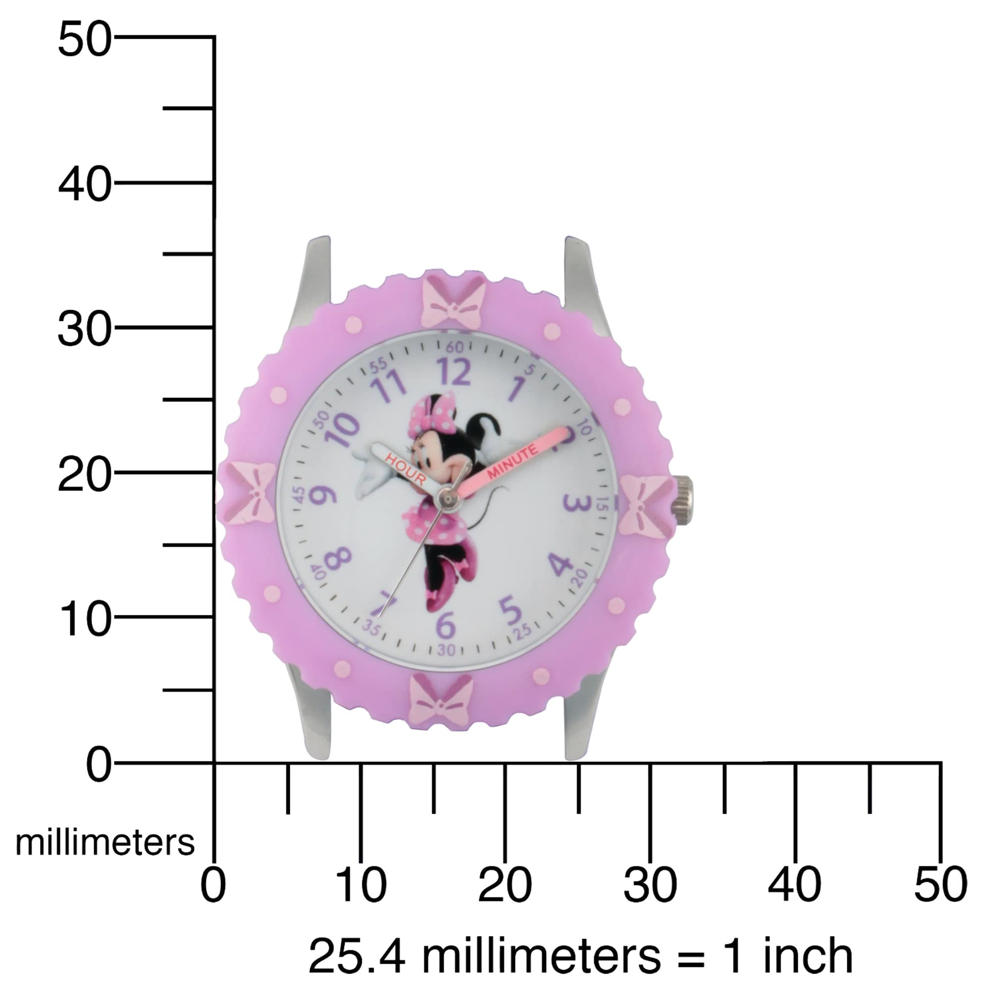 Disney Minnie Mouse Kids' Bezel Stainless Steel Time Teacher Analog Nylon Strap Watch