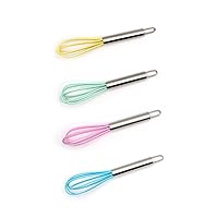 Mini Whisks 6 inch 4Pcs silica gel stainless steel Whisk, Hand Egg Mixer for Flour Cake Egg, Kitchen Cooking Baking Use Whisk （purple，yellow，cyan，blue）