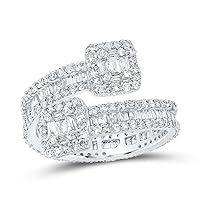 The Diamond Deal 10kt White Gold Womens Baguette Diamond Cuff Eternity Band Ring 1-1/2 Cttw