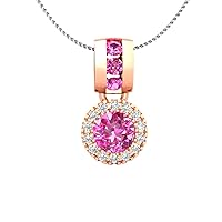 0.65 CT Round Cut Simulated Sapphire & Cubic Zirconia Halo Pendant Necklace 14k White Gold Over