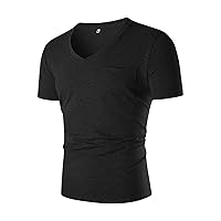 Workout Shirts for Men Short Sleeve Athletic V Neck T Shirts Lightweight Solid Color Workout Tee with Pocket