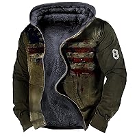 Men's Sherpa-Lined Hooded Fleece Jacket,Aztec Graphic Hoodies Winter Coats Plus Size Zipper Slim Outwear with Pocket