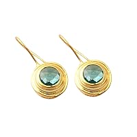Aqua Chalcedony Gemstone Hook Dangle Earring | Handmade Gold Plated Round Shape Women Earring | Gift For Her Jewelry | 254101 (Pink)
