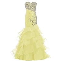 Beaded Mermaid Evening Gown Strapless Pleated Organza Prom Dress