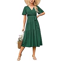 Justay Womens Maxi Dresses Summer Boho Floral Print Flowy Dresses V Neck A Line Dresses Wrap Midi Dresses for Women 2024