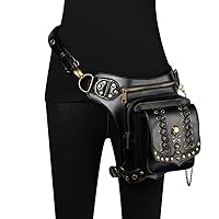 Cool Steampunk Leather Waist Bag Retro Hiking Crossbody Bag Rock Men Women Gothic Black Fanny Packs Fashion Motorcycle Leg Bags