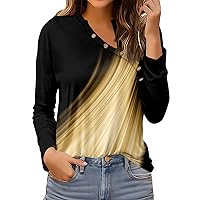 Long Sleeve Tee Shirts for Women V Neck Long Sleeve Irregular Button Tunic Tops Loose Fit Cute Trendy Clothes