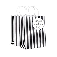 RNORRI Gift Bags 50Pcs Paper Bags 8 x 4.75 x 10 Inches Medium Kraft Bags Party Favor Bags Bulk Black Kraft Bags Shopping Bags Black Striped Gift Bags With Handles
