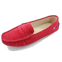 TDA Womens Comfortable Suede Leather Driving Walking Running Boat Loafers Moccasins Flats Multi Colored