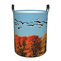 Laundry Basket,Collapsible Storage Basket,round cute laundry basket,laundry hamper,storage basket-Hunting Flying Wild Ducks and tree