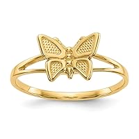 JewelryWeb 14k Yellow Gold Solid Polished Closed back Not engraveable for boys or girls Butterfly Angel Wings Ring Size 5