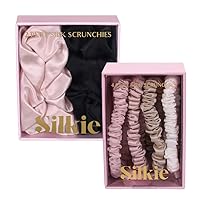 SILKIE Bundle of Skinny Large Scrunchies 100% Pure Mulberry Silk Pink White Cream Light Colours Hair Ties Elastics Care Ponytail Holder No Damage