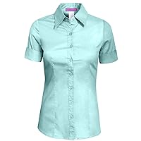 NE PEOPLE Womens Tailored Short Sleeve Button Down Shirt (S-3XL) Babyblue