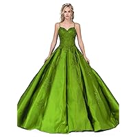 ZHengquan Women's Spaghetti Straps Satin Sweetheart Quinceanera Prom Dress Backless A Line Sweet 16 Ball Gowns