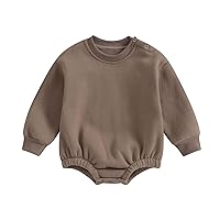 Baby Boy Girl Fleece Sweatshirt Romper Solid Color Long Sleeve Sweater Bubble Onesie Warm Fall Winter Clothes
