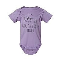 Gouda Vibes Only, Cute Onesie, Sweet Baby Bodysuit, Graphic Onesie, Shirts With Sayings, Heather Gray, Chill, or Lavender (6 MO, Lavender)