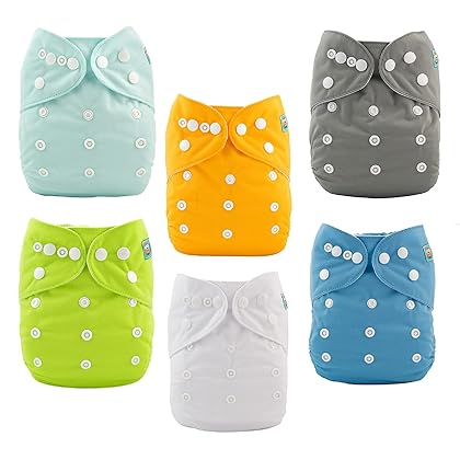 ALVABABY Baby Cloth Diapers One Size Adjustable Washable Reusable for Baby Girls and Boys 6 Pack with 12 Inserts 6BM98
