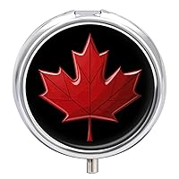 Red Canada Flag Maple Leaf Round Pill Box 3 Compartment Mini Pill Case Travel Medicine Pill Organizer