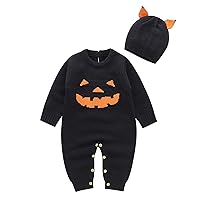 Newborn Infant Boys Girls Halloween Knitted Sweater Baby Jumpsuit Romper Hat Caps Cotton 1 Cable Knit Sweater