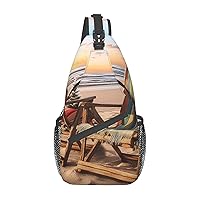 Beach Chair Scenes Sling Bag For Women and Men Crossbody Bag Small Chest Bag Travel Backpack Casual Daypack