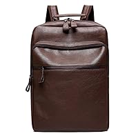 Men's Multifunctional Waterproof and Wear-resistant Large-capacity PU Soft Casual Backpack (Brown)