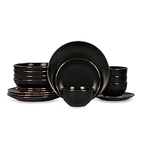Stone Lain Brasa Modern Stoneware 16 Piece Dinnerware Sets, Plates and bowls Sets, Dish Set for 4, Black