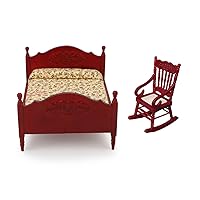 Miniature Furniture Rocking Chair & Bed with Mattress & Pillow 1 12 Scale Furniture Dollhouse Decoration Accessories
