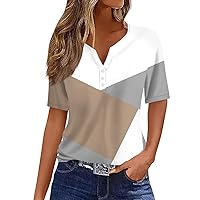 Womens Tops Dressy Casual V- Neck T Shirt Tee Print Button Short Sleeve Daily Weekend Basic Regular Top