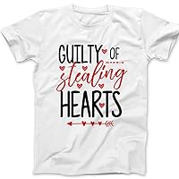 Valentine Shirt Guilty of Stealing Hearts Valentine's Day Bodysuit or Tshirt (12m Tshirt, White)
