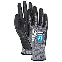 MAGID General Purpose Dry Grip Level A2 Cut Resistant Work Gloves, 12 PR, Polyurethane Coated, Size 6/XS, 15-Gauge Hyperon Shell (GPD252) Gray/Black