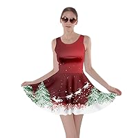 CowCow Womens Christmas Dress Xmas Trees Santa Deer Rainbow Pencils Pattern Party Skater Dress, XS-5XL